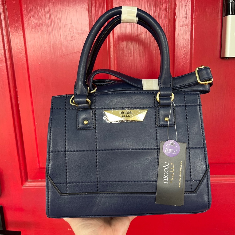 Nicole Miller Navy Dark Blue Purse New Bag Satchel Over the Shoulder Crossbody